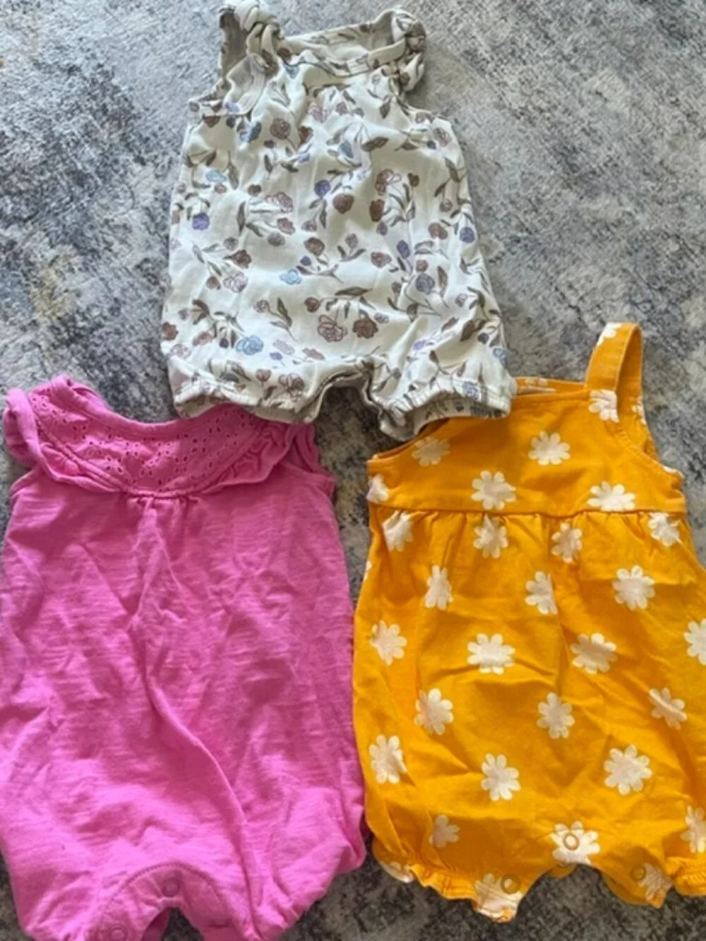 Lot of 3 Carter's Baby Girl 0-3 Month Romper Pink Orange Floral Flowers EUC